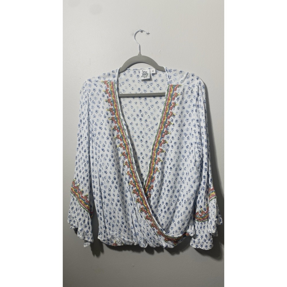 Ivy Jane Woman's Beach Top BOHO inspired Rainbow Lightweight Layering Deep V SzM